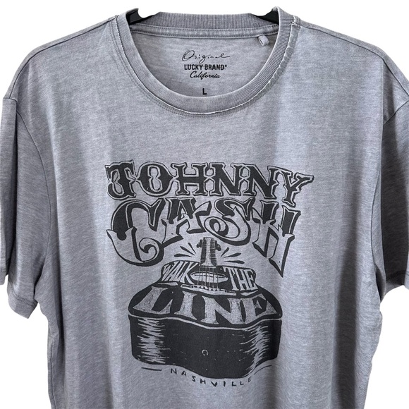 Lucky Brand Johnny Cash I Walk The Line Graphic T-Shirt Gray Men's L Distressed - Picture 2 of 4